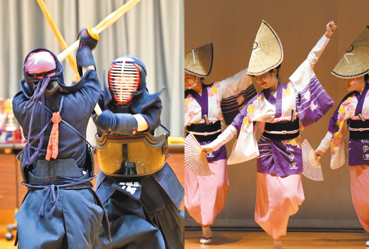 生徒全員参加の48あるクラブ活動　剣道部と桃李連（阿波踊り部）の様子