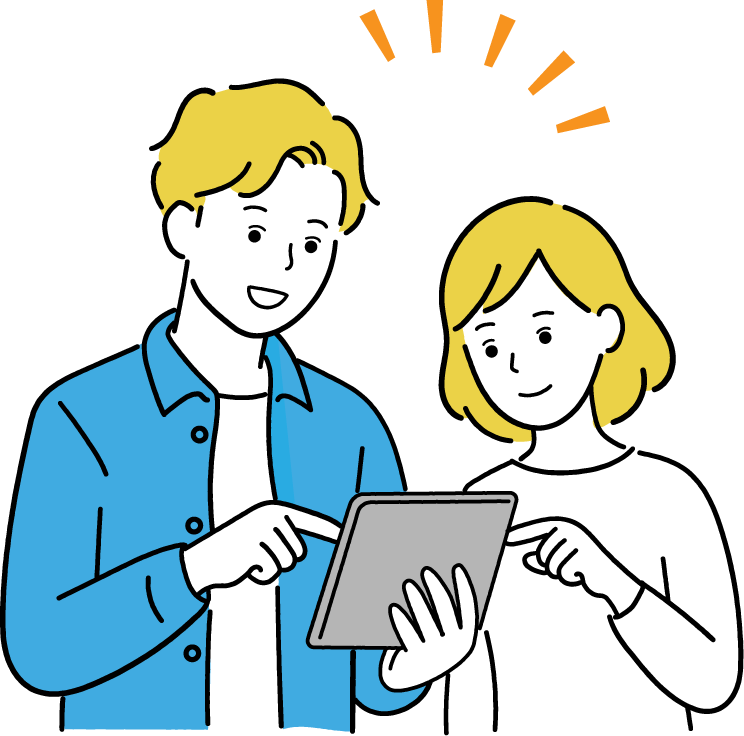 タブレットで情報を確認する家族